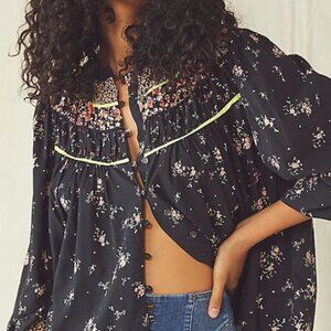Free People Paloma Printed Blouse Floral Black Size Large